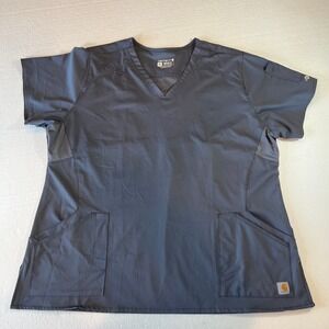 Carhartt‎ Women's Rugged Flex Scrub Top Size 2XL Gray V Neck Short Sleeve